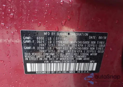 2019 Subaru Ascent Limited из США, поврежденный, VIN 4S4WMALD1K3415053